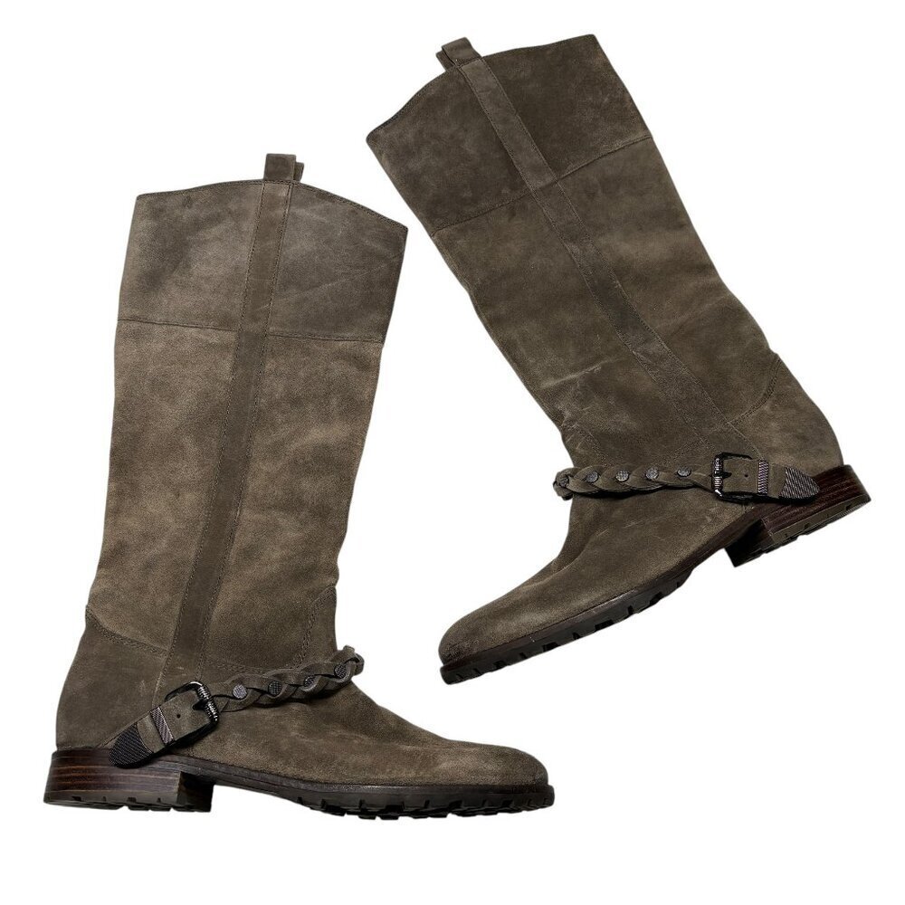 Belle by Sigerson Morrison Gray Brown Taupe Pull On Calf High Boots Size 10